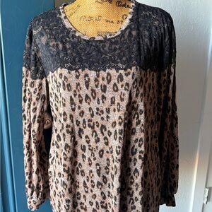 Maurices Animal Print Top with Black Lace